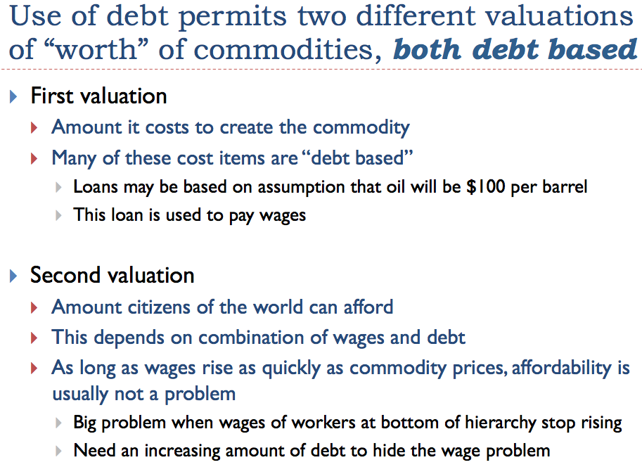 Slide 24. Use of debt permits two different valuations of worth of commodities.