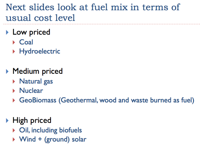 Appendix, Figure 1. Slide showing groupings of low, medium, and high priced fuels.